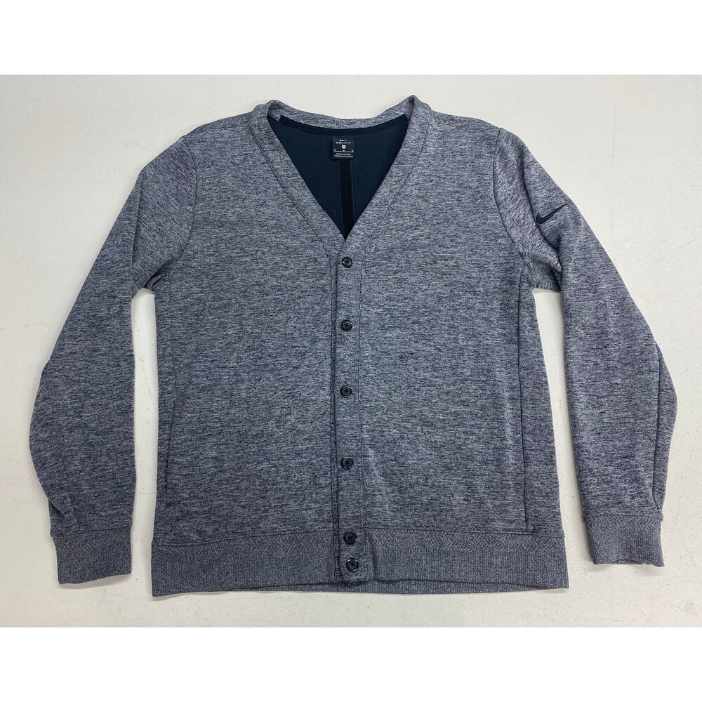 Men Nike Dri-Fit Player Golf Cardigan button performance heather grey sweater M